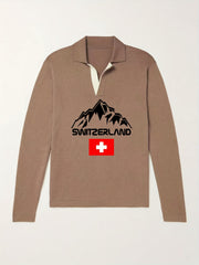 Switzerland Mountain Knit Polo Shirt Men's Pullover Sweater