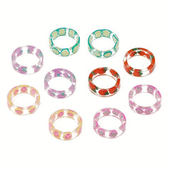 10pcs Girls Resin Fruit Rings Kids Birthday Gift
