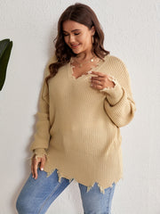 V Neck Distressed Edge Sweater