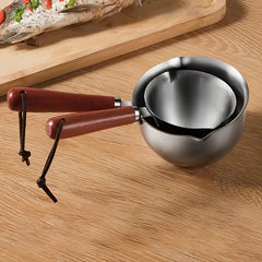 304 Stainless Steel Pot Wooden Handle Heater Condiments Sauce Pot
