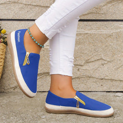 Women's Side Zipper Flat Shoes Solid Non Slip Shoes Casual Walking Outdoor Flats
