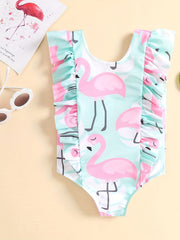 Flamingo Graphic One Piece Swimsuit for Baby Girls
