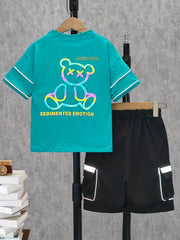 2pcs Boys Luminous Bear T-shirt & Shorts Summer Clothes Sets