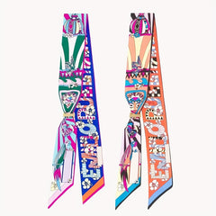 Vintage Pattern Silk Neckerchief Hair Ribbon Handbag Wrap