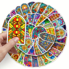 50pcs Colorful Glass Cartoon Doodle Skateboard Waterproof Stickers