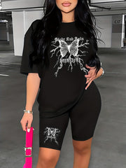 Butterfly & Letter Print Casual Two piece Set