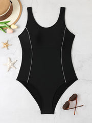 Sexy Swimsuit Women's Plus Line Print Scoop Neck One Piece