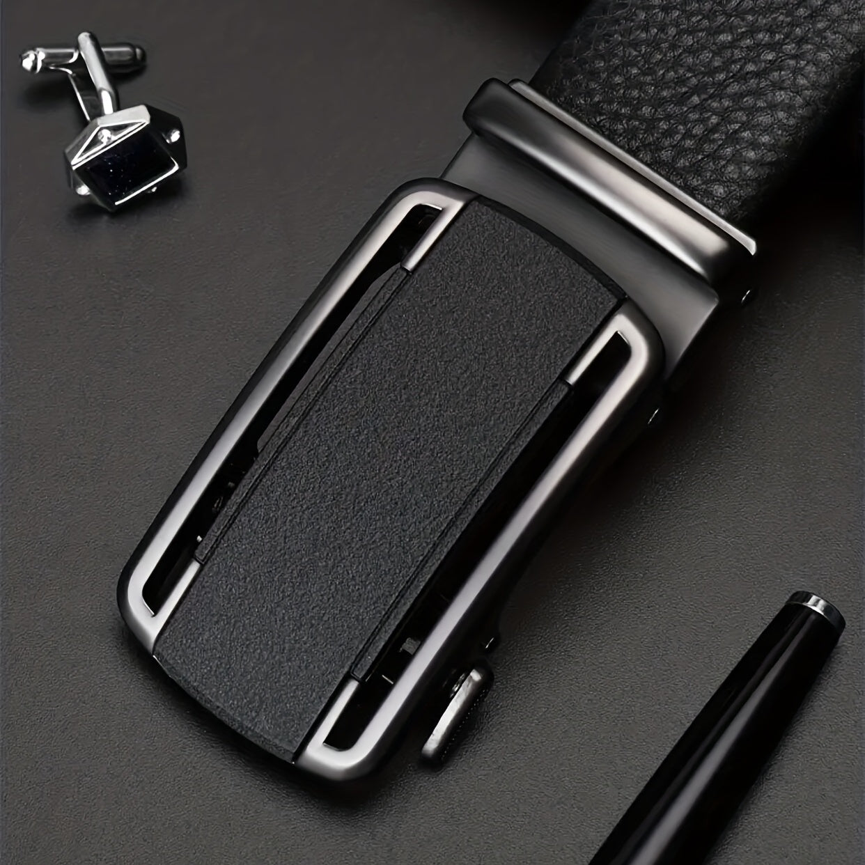 Men's Leather Belt Automatic Buckle Business Suit Waist Strap