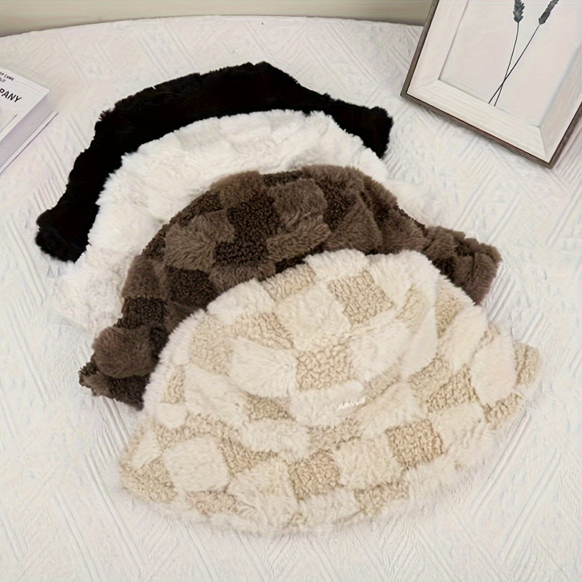 Soft Plush Winter Bucket Hat Women Faux Fur Windproof Cap