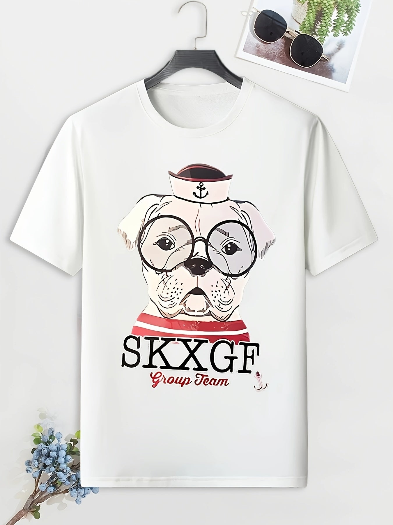 Men's Cartoon Dog Print T shirt Casual Slightly Stretch Crew Neck Tee