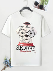 Men's Cartoon Dog Print T shirt Casual Slightly Stretch Crew Neck Tee