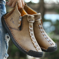 Men's Vintage Style Ankle Boots with Zipper and Rubber Sole
