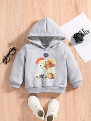 Teddy Bear Doll Print Baby Boys Casual Hooded Sweatshirt