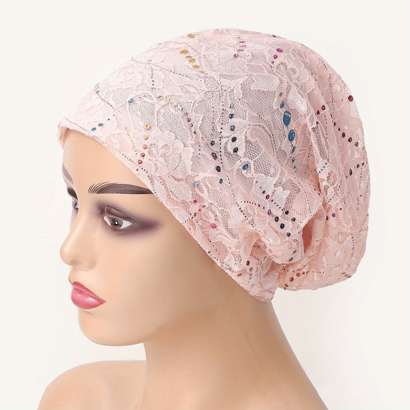 Sequin Lace Beanie Solid Skull Cap Turban Lightweight Chemo Hats For Women