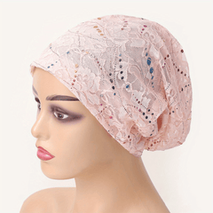 Sequin Lace Beanie Solid Skull Cap Turban Lightweight Chemo Hats For Women