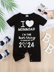 Baby I Love My Mom & Dad Printed Romper Cute Jumpsuit