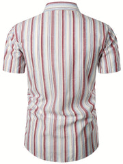 Vertical Striped Men's Shirt Short Sleeves Business Casual Button Up