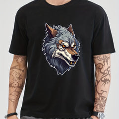 Anime Wolf Print Men's Cotton T-shirt for Summer Vacay
