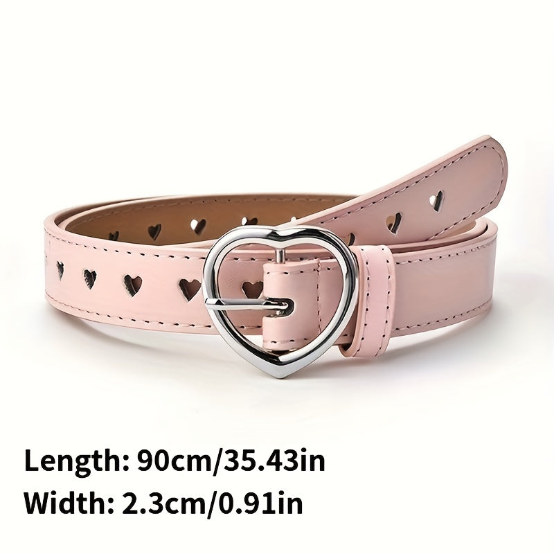 Girls Faux Leather Belt with Peach Heart Buckle