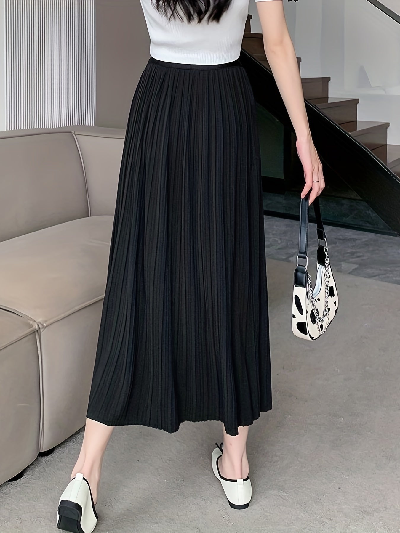 Pleated Elastic Waist Skirt for Women's Spring & Summer Clothing