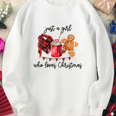 Christmas Lounge Top Ginger Bread & Drinks Print Long Sleeve