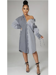 Striped Long-sleeved Maxi Dress Women's Casual Elegant Dress