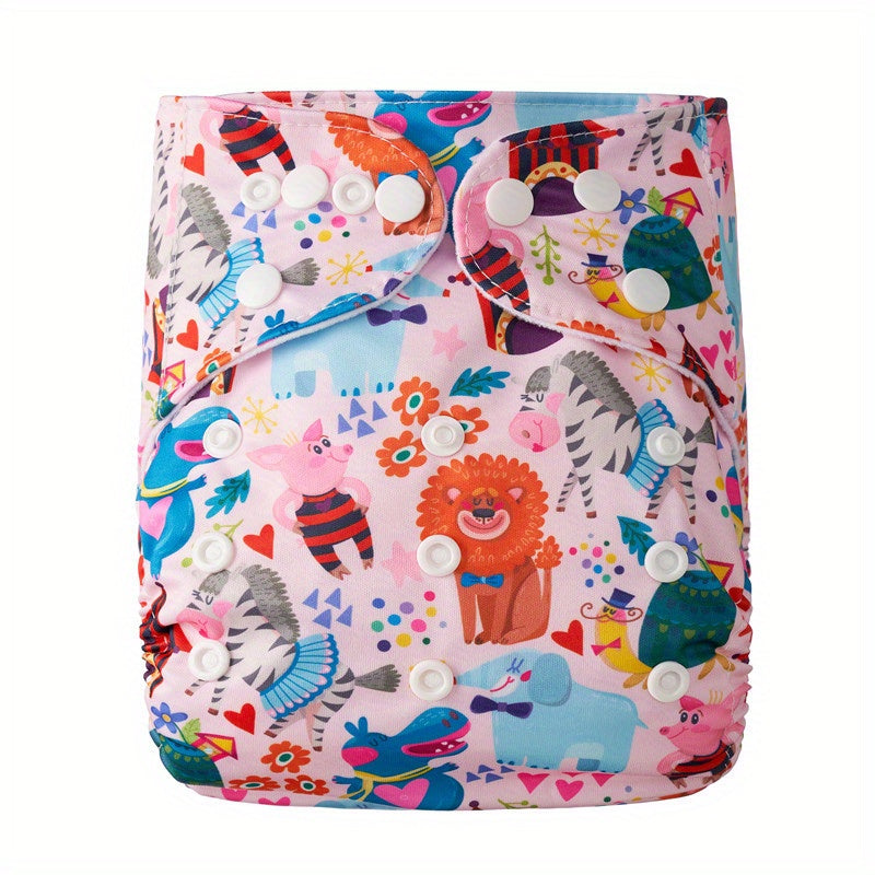 Reusable Bamboo Charcoal Animal Diaper + Pad Fits 3-36 Mo Babies