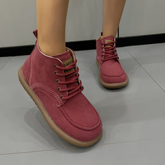 Women's Lace-up Front Flat Ankle Boots with Letter Patched