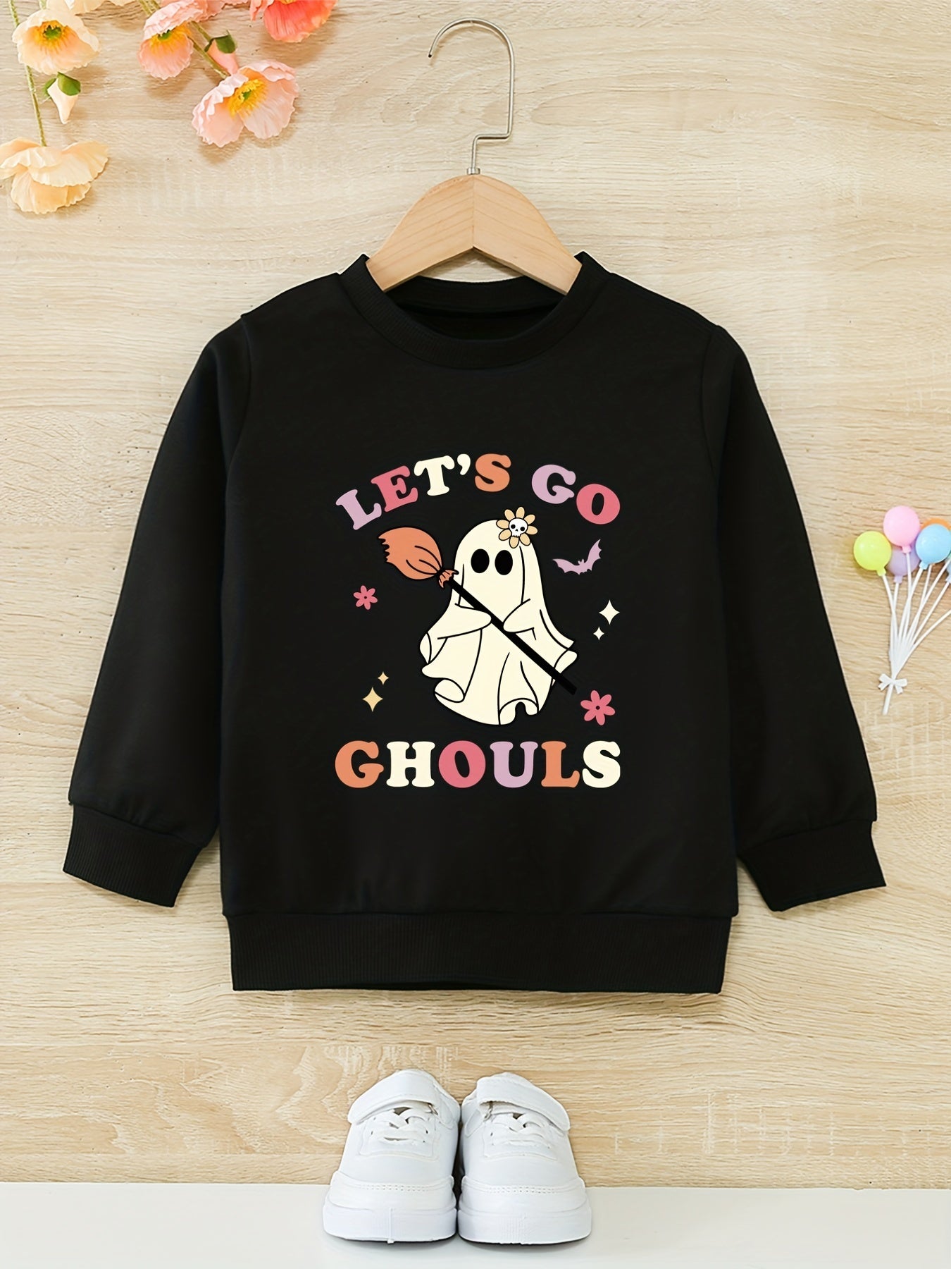 Go Chouls Ghost Graphic Halloween Girls Sweatshirt