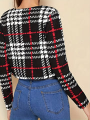 Plaid Print Open Front Jacket Casual Long Sleeve Jacket