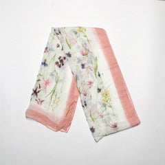 Pink Flower Print Chiffon Scarf Long Shawl Windproof Head Wrap