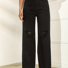 Distressed High Rise Wide Leg Jeans for Women
