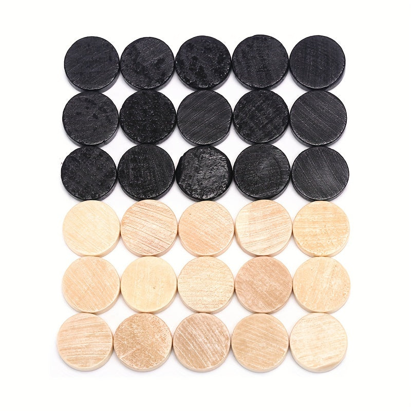 30pcs Wooden Checkers Set with 2 Dices Chess Piece Game Entertainment