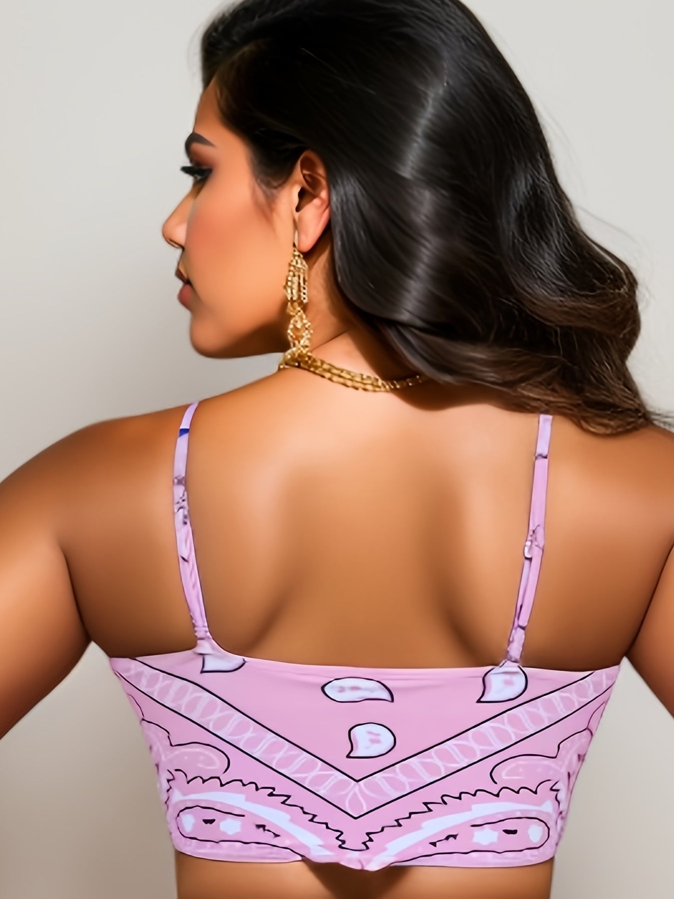 Graphic Print Bikini Bandana Top Women's Plus High Stretch Cami