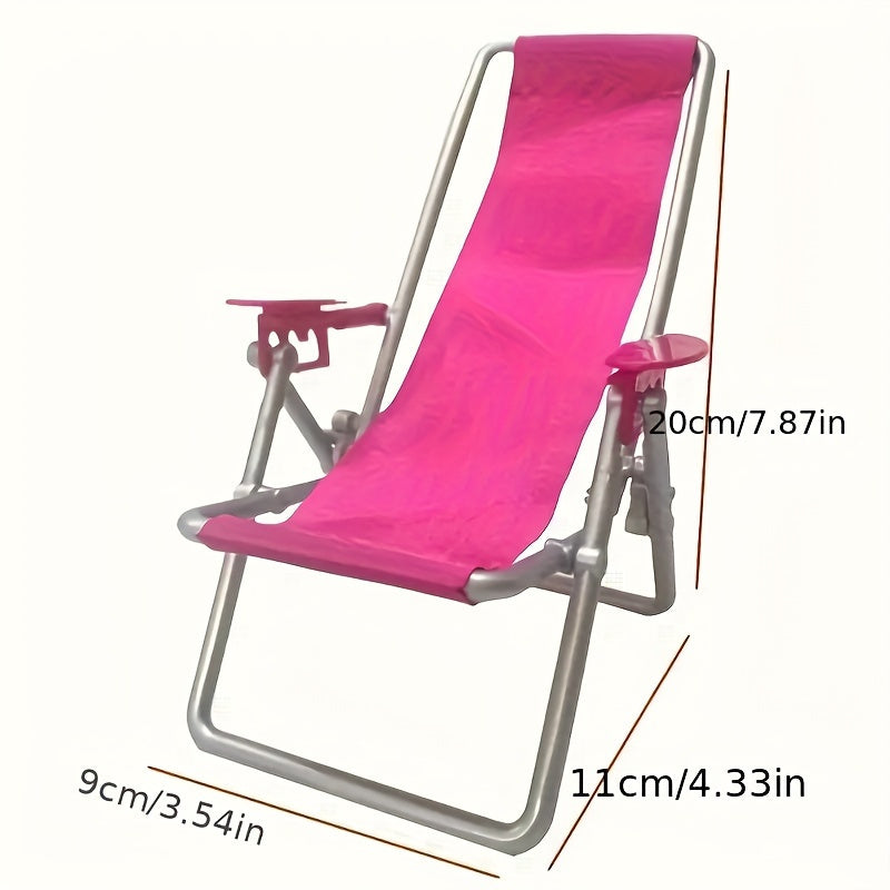 Miniature Beach Chair for 30cm Dolls, Foldable Dollhouse Furniture