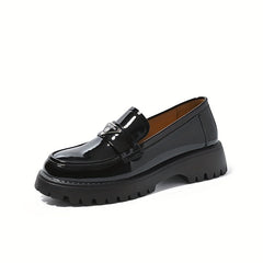 Women's Chunky Heel Loafers Comfortable Closed Toe Slip-On Shoes