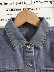 Boys Casual Denim Jacket Button Down Lapel Long Sleeve Coat