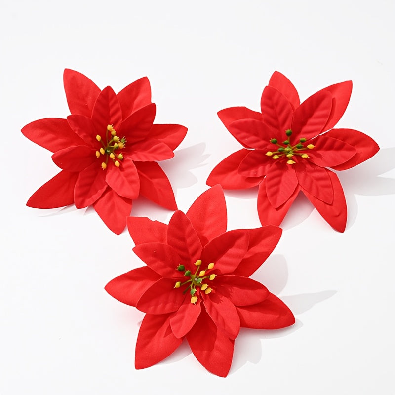 20pcs Golden Red Poinsettia Flower Christmas Decorations