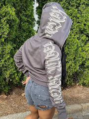 Y2k Sports Top Women's Plus Art Letter Print Zip Up Hooded Sweater