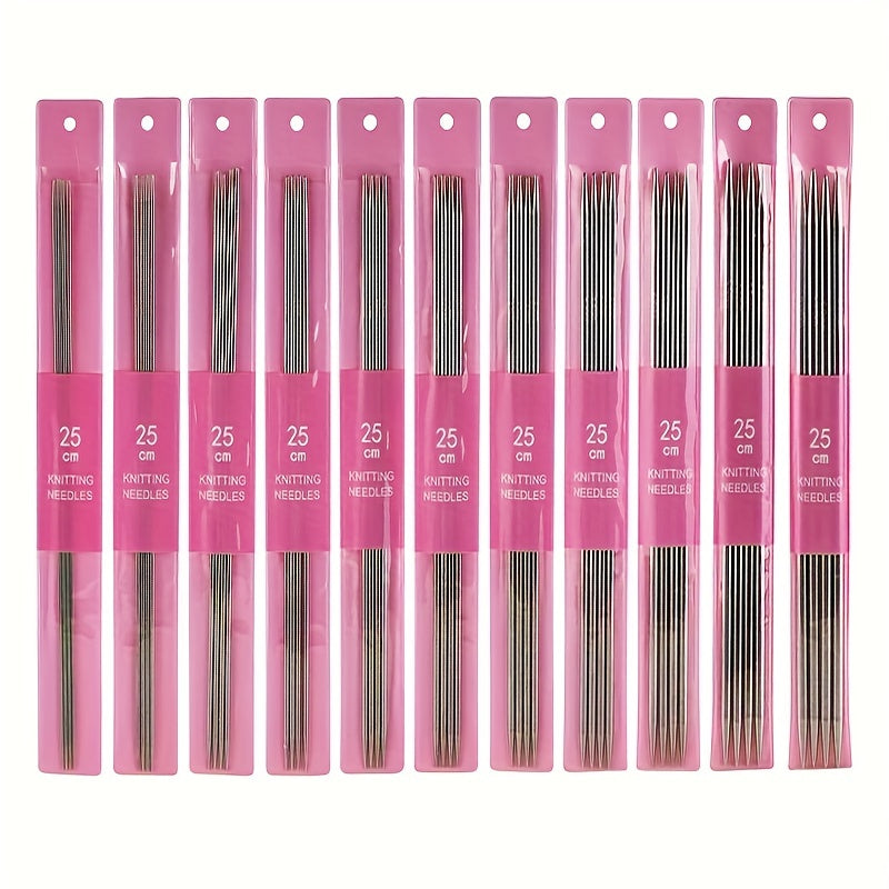 11Pcs Knitting Stainless Steel Needle Kit 2.0-6.0mm Straight Sweater Needle