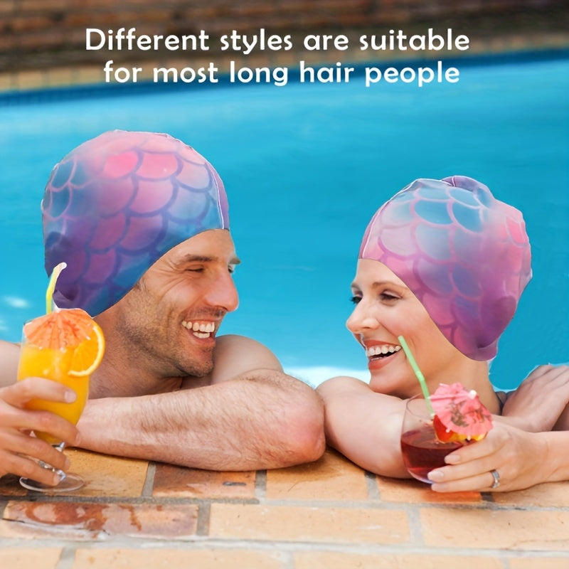 Unisex Mermaid Swim Cap Silicone Waterproof Shower Cap