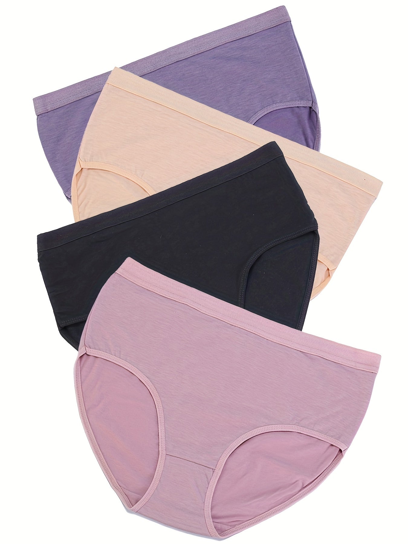 4 Pack Women's Plus Solid Mid Waisted Comfy & Breathable Panty Set