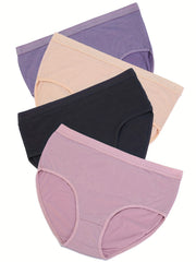 4 Pack Women's Plus Solid Mid Waisted Comfy & Breathable Panty Set