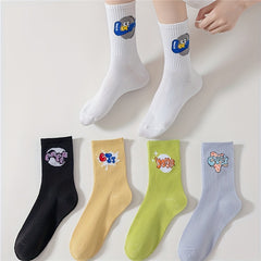5 Pairs Letter Print Socks Breathable Mid Tube Stockings