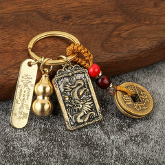 Chinese Zodiac Brass Gourd Fengshui Coin Keychain Retro Lucky Key Chain Pendant