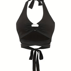 Y2K Sexy Backless Halter Top Heart Ring Linked Lace Up Halter Top