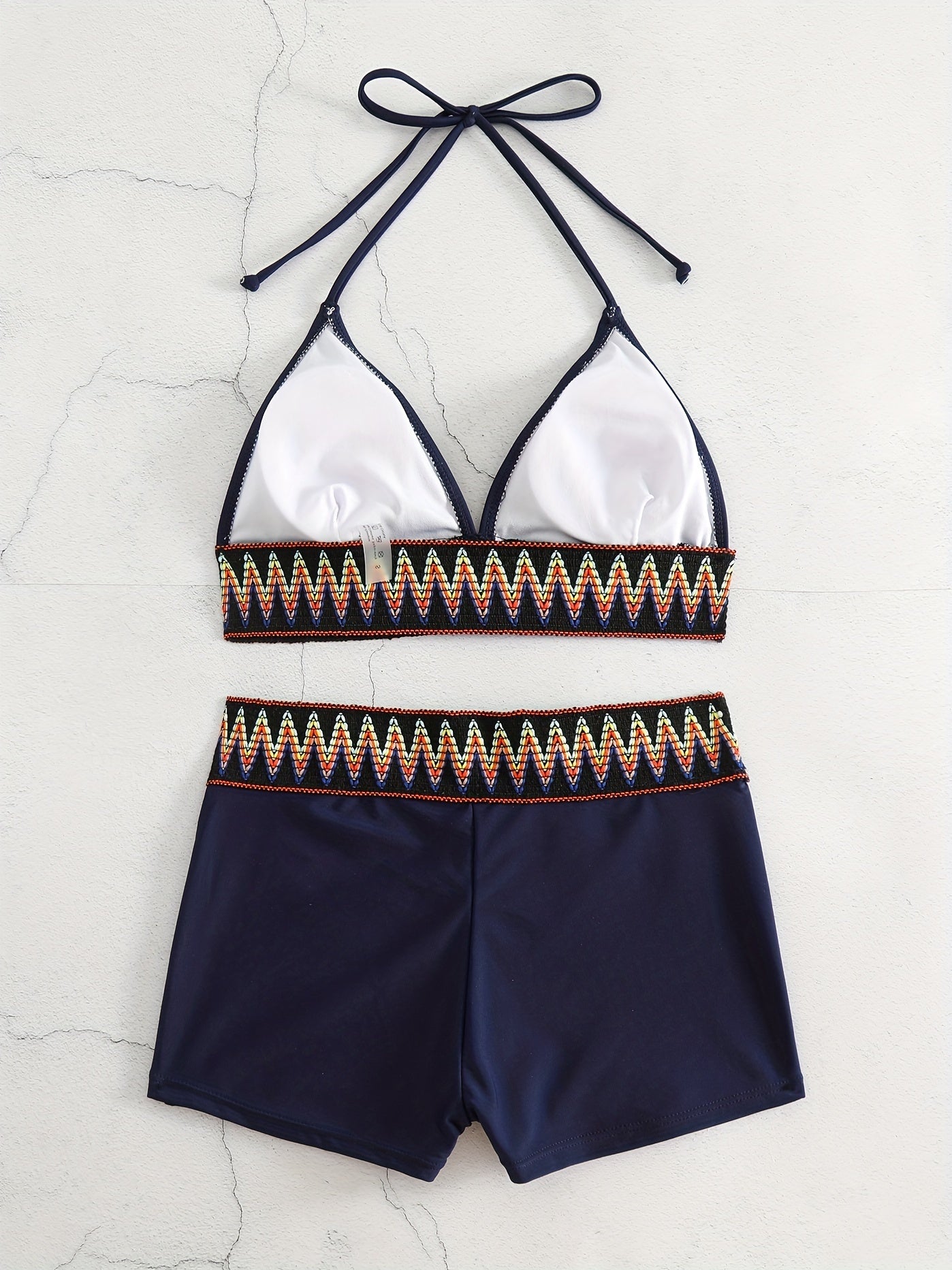 Contrast Band Triangle Bikini Sets V Neck Halter Neck Two Pieces Swimsuit