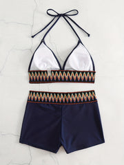 Contrast Band Triangle Bikini Sets V Neck Halter Neck Two Pieces Swimsuit