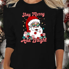Christmas Santa Print Lounge Top Crew Neck Women's Loungewear
