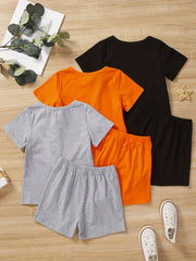 Boys Smile Face Graphic Print Short Sleeve T-shirt & Shorts Set